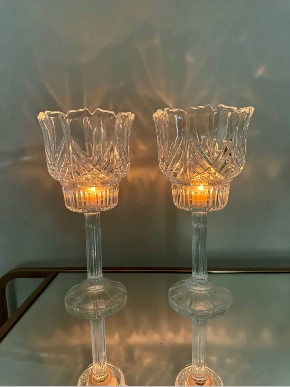 Wedding Decor - Crystal Cut Glass Pedestal Candle Holders Set of 2